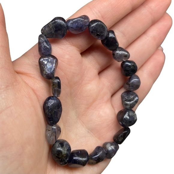 Iolite Beaded Stretch Bracelet Gemstone Stone Crystal Tumbled - Picture 7 of 8
